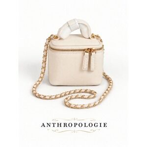 Anthropologie Cream Pebbled Vegan Leather Mini Crossbody Bag